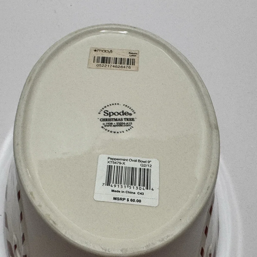 Spode Christmas Tree Peppermint Oval Bowl Holiday Serving Dish Candy Cane 9